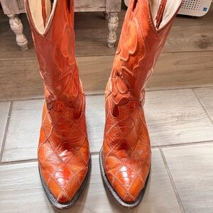 Wild West boots ostrich patchwork diamond rust orange 9D cowboy boots